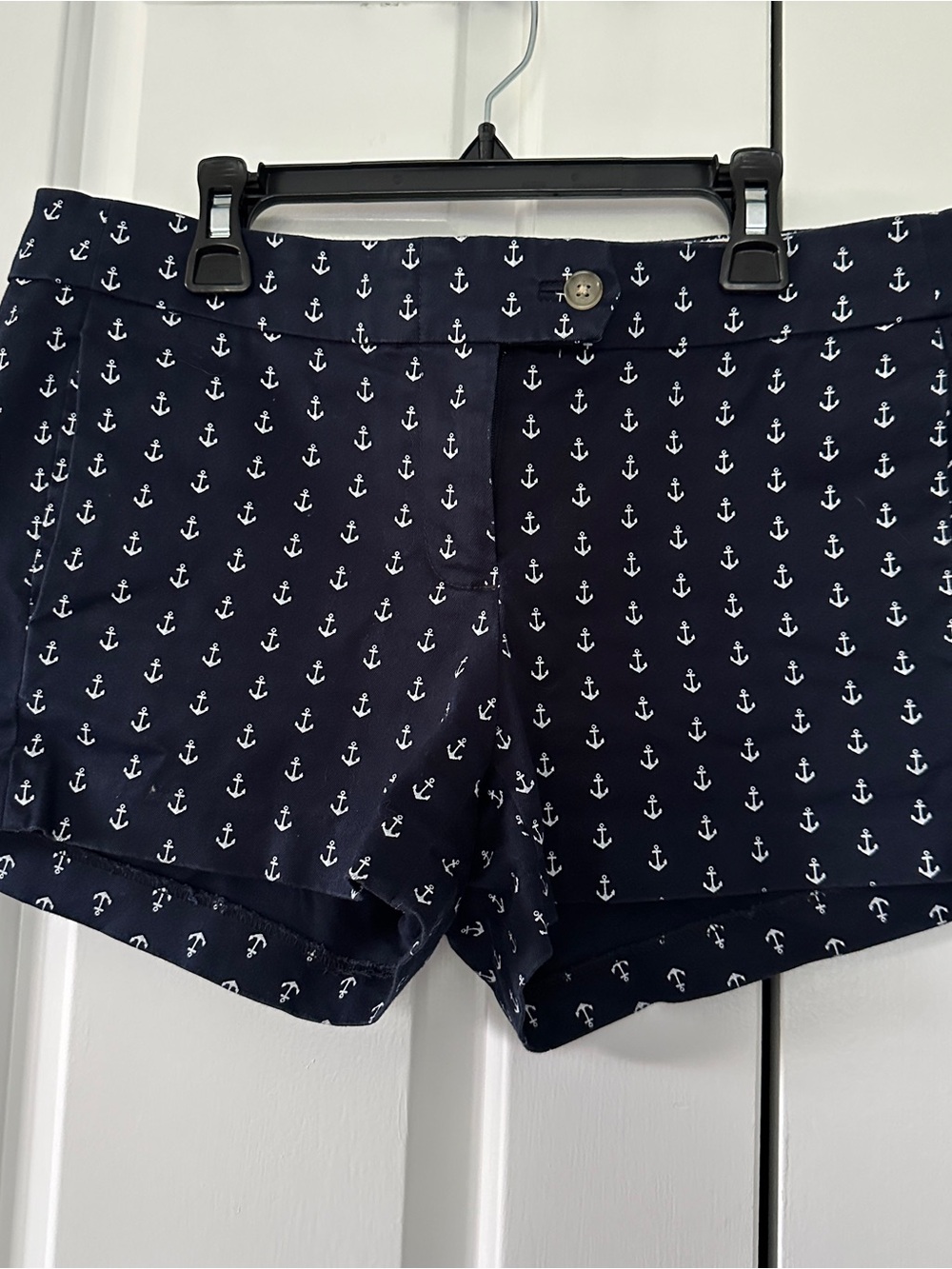 J.Crew City Fit Anchor Print Shorts Size 4 Navy White Nautical Stretch Chino